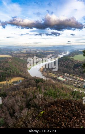 View from Lilienstein, a table mountain in the Elbe Sandstone Mountains 4 Stock Photo