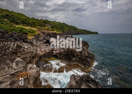 Nature in a special landscape. A rocky coast by the sea. Guadeloupe Stock Photo