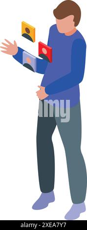 Young professional is interacting with a futuristic hologram interface, showcasing the potential of advanced technology for communication and connectivity Stock Vector