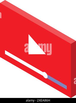 Red video player showing the progress bar, an isometric icon representing online multimedia content Stock Vector