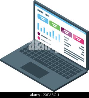 Laptop is displaying various charts and graphs, suggesting data analysis for financial decision making Stock Vector