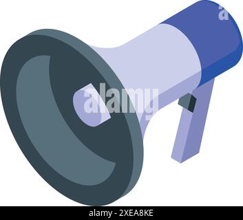 Blue and white megaphone is spreading information isometrically Stock Vector