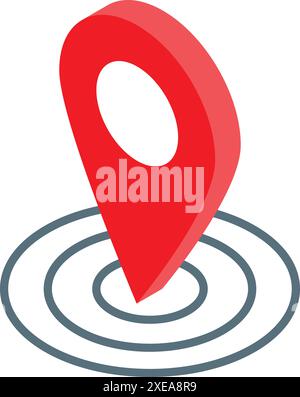 Red location pin showing destination on city map in 3d isometric view ...