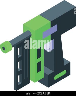 Isometric illustration of a pneumatic nail gun, a powerful tool used in construction and carpentry for driving nails Stock Vector
