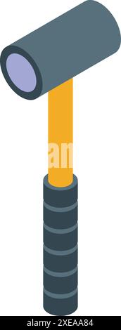 3d isometric rubber mallet with wooden handle standing on white background Stock Vector