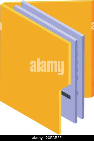 Yellow folder opening, revealing documents inside, in isometric view Stock Vector