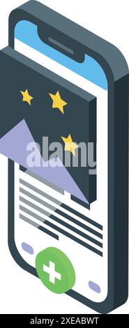 Photo editing app interface displayed on a smartphone screen, with a night photography and an add button Stock Vector