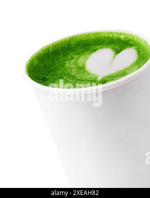 Cup of green tea matcha latte isolated on white Stock Photo