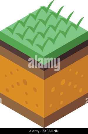 Green grass growing from multiple layers of ground, representing a cross section of soil layers for educational purposes Stock Vector