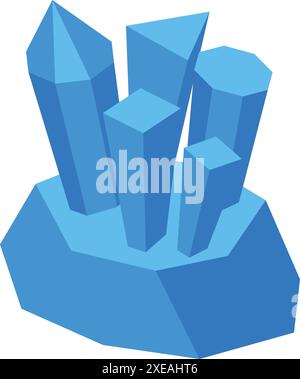 Group of blue crystals growing from a rock isometric icon on white background Stock Vector