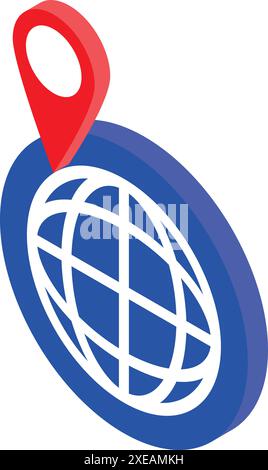 Global positioning system concept with red location pin pointing on blue globe icon Stock Vector