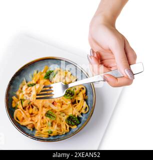 Italian spaghetti on fork close up Stock Photo