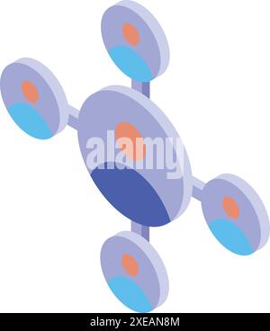 Social network connecting people with lines and circular avatars in isometric view Stock Vector