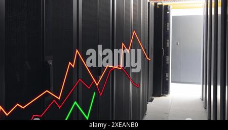 Image of illuminated graphs over data server racks in data server room Stock Photo
