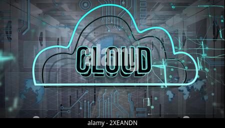 Cloud computing concept with digital connections and data center background Stock Photo
