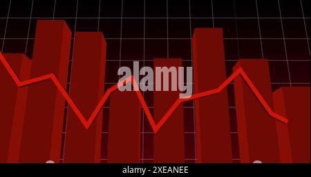 Image of statistics and financial data processing with red line on grid Stock Photo