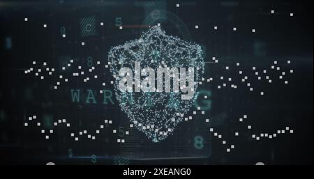 Image of cyber security data processing over security sheild icon against black background Stock Photo