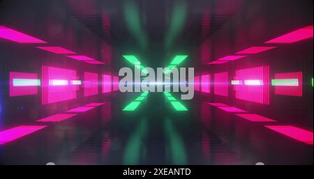Image of light spots over digital tunnel Stock Photo