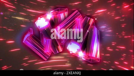 Image of pink diamonds over red lights moving fast Stock Photo