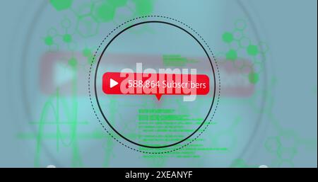 Image of subscriber numbers increasing, circle, data processing on digital interface Stock Photo