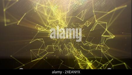 Image of yellow connections over brown background Stock Photo