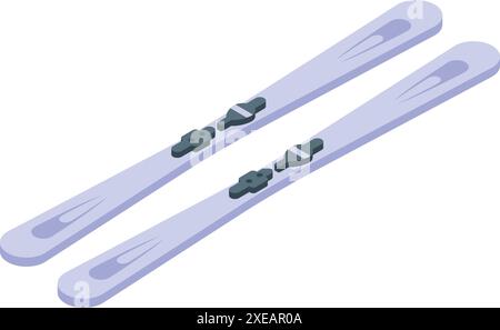 Pair of mountain skis are lying down in an isometric style, ready for a day on the slopes Stock Vector