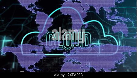 Image of cloud text over world map Stock Photo