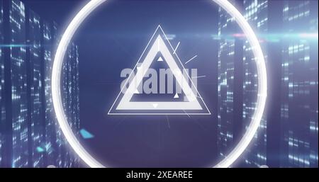 Image of scopes shapes over moving shapes over spots of light Stock Photo