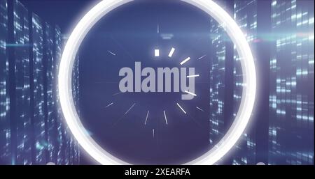 Image of scopes shapes over moving shapes over spots of light Stock Photo
