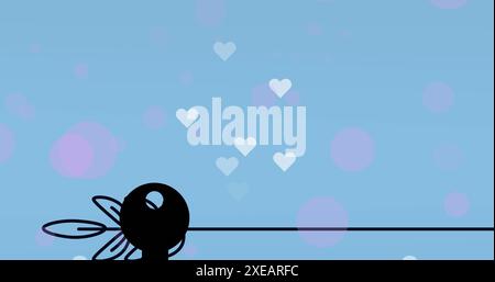 Image of hearts over key icon on blue background Stock Photo