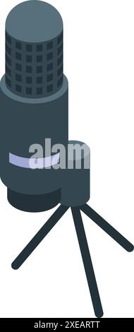 Studio microphone is broadcasting podcast with tripod, isometric icon Stock Vector