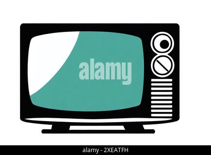 Old TV color icon, flat illustration isolated on white background. Retro household appliances. Stock Photo