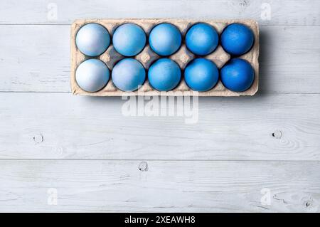 Blue ombre eggs as Easter concept, copy space Stock Photo