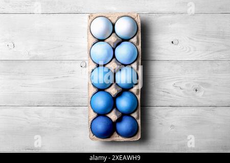 Blue ombre eggs as Easter concept, copy space Stock Photo