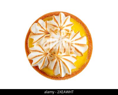 Lemon tart with burnt meringue isolated Stock Photo