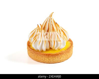 Lemon tart with burnt meringue isolated Stock Photo