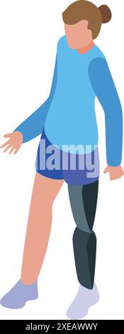 Young woman with prosthetic leg walking in sportswear, rehabilitation and healthcare concept Stock Vector