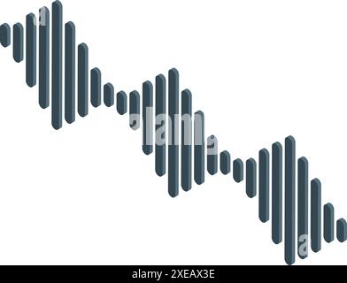 Sound wave form is visualized in isometric projection, showing the frequency of an audio track Stock Vector