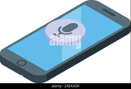Modern smartphone is displaying a microphone button, suggesting voice command functionality Stock Vector