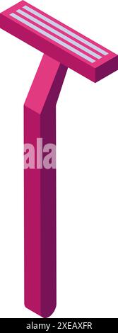 Pink razor standing up in isometric view, ideal for hygiene and beauty concepts Stock Vector