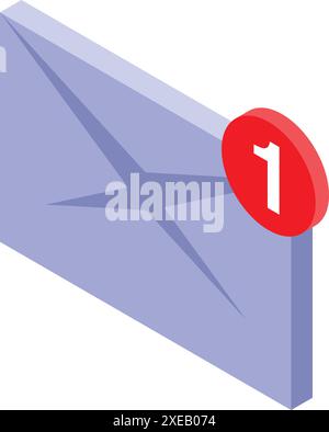 Closed envelope with a red notification icon, indicating one unread message Stock Vector