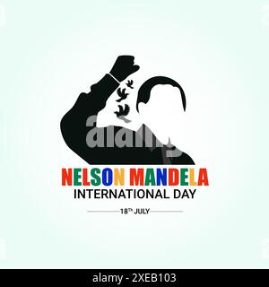 vector illustration with hands showing strength, unity, and power for international Happy Nelson Mandela Day concept, CIRCA MONTH YEAR: Stock Vector