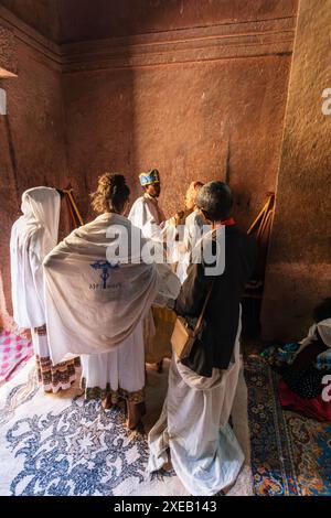 Orthodox Christian baptism ceremony at St. George Church captures a sacred moment in Ethiopian spiritual life. Stock Photo