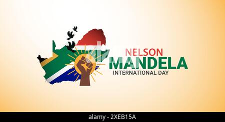 vector illustration with hands showing strength, unity, and power for international Happy Nelson Mandela Day concept, CIRCA MONTH YEAR: Stock Vector