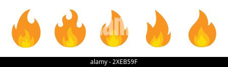 ire flames icon set. Fire flames. Flame symbols. Fire silhouette. Set of yellow and orange fire flame. Stock Vector