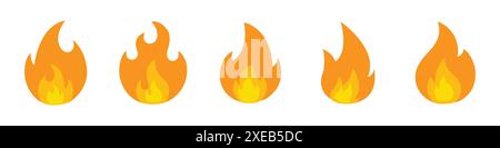 Fire flames icon set. Fire flames. Flame symbols. Fire silhouette. Set of yellow and orange fire flame. Collection of hot flaming element. Fire, flame. Stock Vector