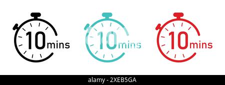 Set of timers. 10 minutes timer, Stopwatch or countdown vector illustration. Countdown timer symbol icon set. Stock Vector