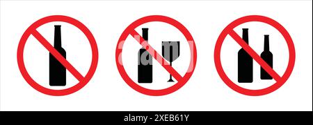 Set of no alcohol vector signs. Prohibited icons of drink alcohol. Do not drink alcohol in this area vector illustration. Stock Vector
