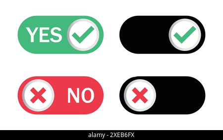 Set yes and no or right and wrong sign. Approved and rejected. Set of yes or no button. Green check mark and red cross mark icon set. Stock Vector