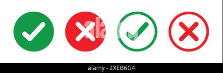 Set of check mark and cross mark. Vector illustration. Check mark and X mark icon. Checkmark and x mark icon for apps and websites. Check mark and X. Stock Vector
